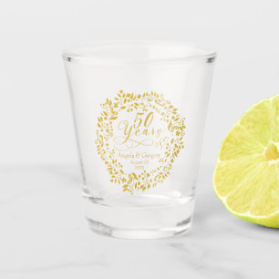 Verre A Shot 50e anniversaire de Mariage Gold Wreath Hearts 50