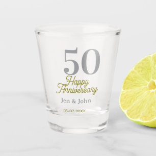Verre A Shot 50e joyeux anniversaire nom date argent or date