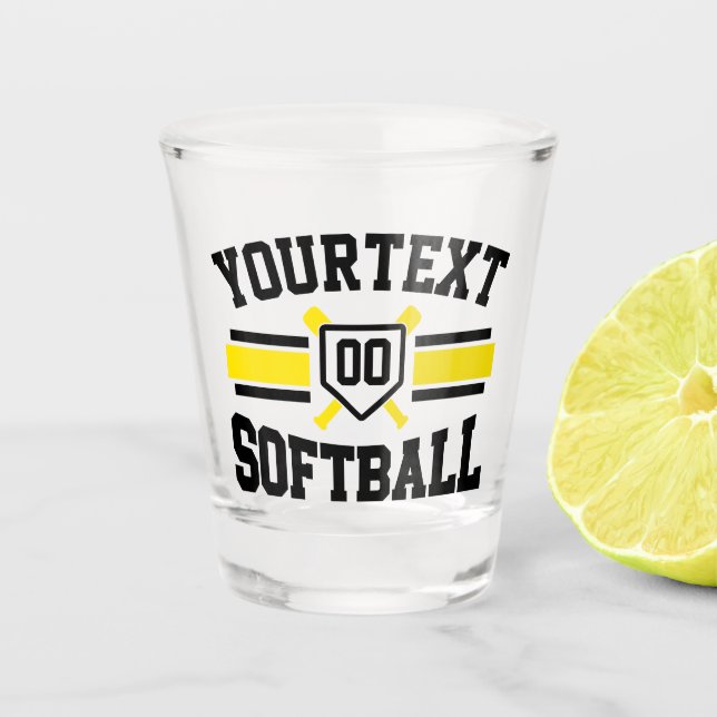 Verre A Shot AJOUT PERSONNALISÉ NOM Softball Player Varsity Tea (Devant)