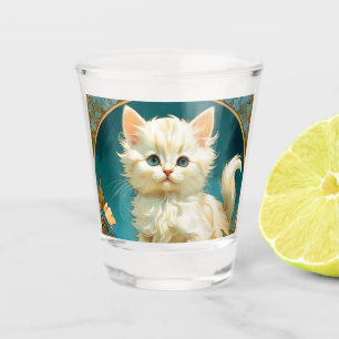 Verre A Shot Alphonse Mucha Art Nouveau Chat Blanc