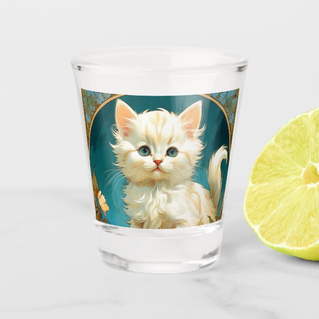 Verre A Shot Alphonse Mucha Art Nouveau Chat Blanc (Devant)