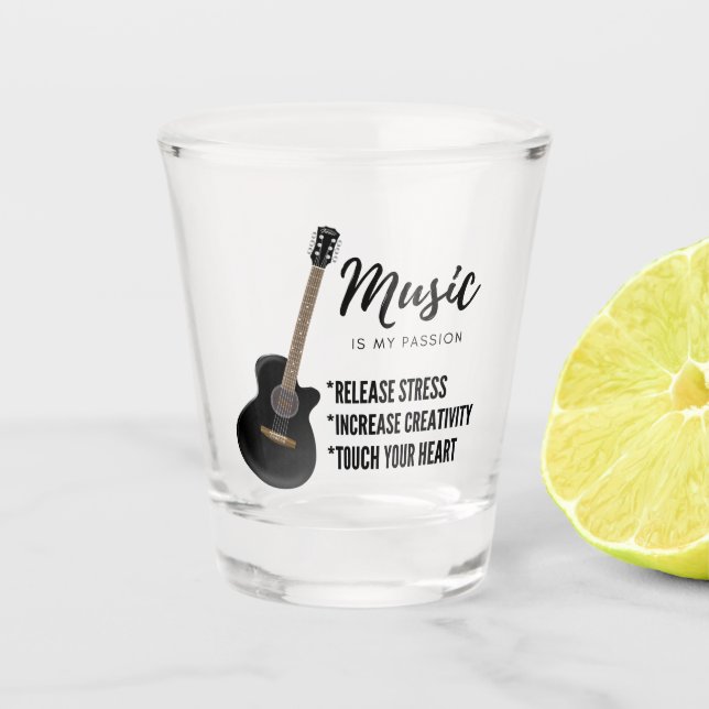 Verre A Shot amoureux de la musique guitare, citation (Devant)