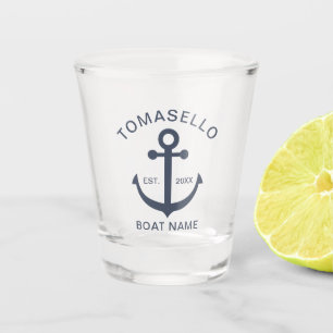 Verre A Shot Ancre Naútica Bleu Marine Nom de Famille Bateau