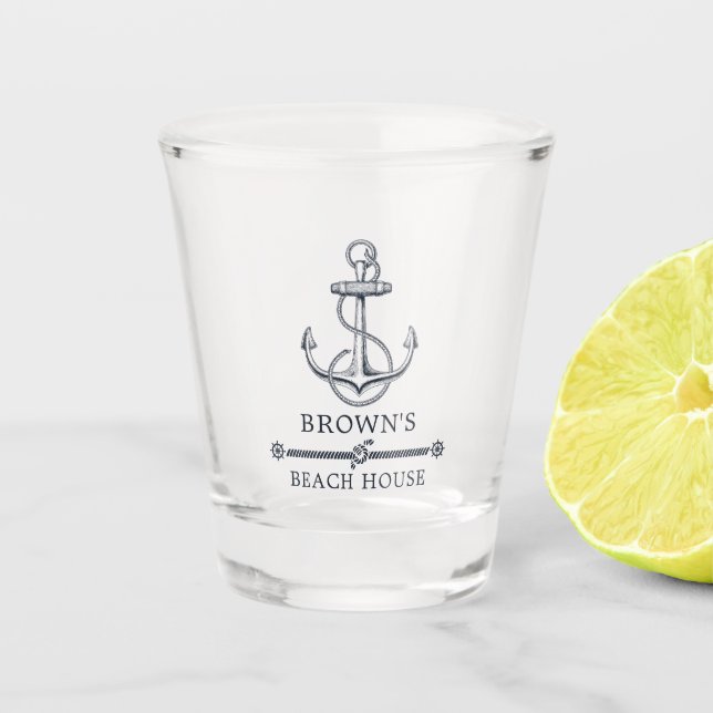 Verre A Shot Ancre nautique Beach ou Lake House Nom de famille (Devant)
