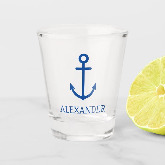 Verre A Shot Ancre nautique bleu et blanc simple Personnalisée (Devant)