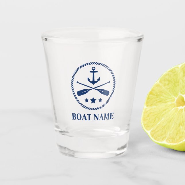 Verre A Shot Ancre nautique et aviron avec votre nom de bateau (Devant)