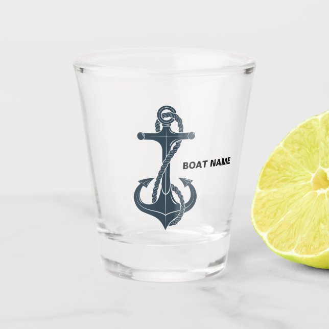 Verre A Shot Ancre nautique Marine Blue Captain Ajouter Nom Tir (Devant)