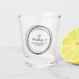 Verre A Shot Anneaux noirs de mariage Logo coeur Nom des couple
