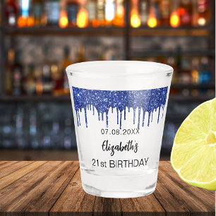 Verre A Shot Anniversaire bleu marine parties scintillant nom g