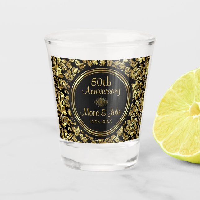 Verre A Shot Anniversaire des Damas florales d'or (Devant)