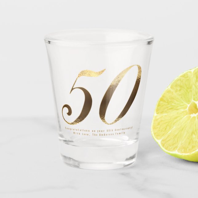 Verre A Shot Anniversaire du 50e anniversaire du Mariage d'or (Devant)