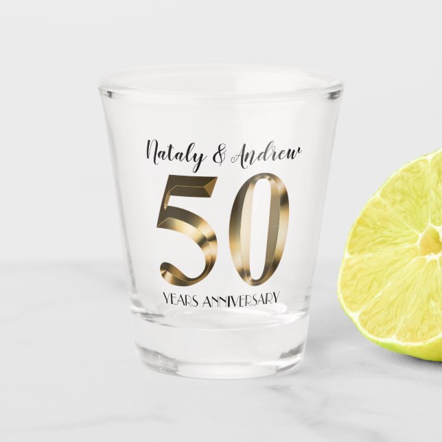 Verre A Shot Anniversaire du 50e Mariage d'or métallique (Devant)