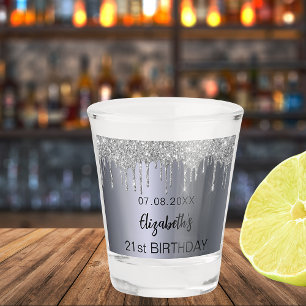 Verre A Shot Anniversaire fête argent parties scintillant nom g