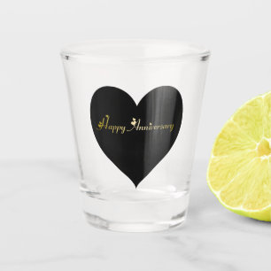 Verre A Shot Anniversaire heureux avec les coeurs 5019 d'or