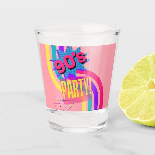 Verre A Shot Anniversaire rose de la fête des années 90 (Devant)
