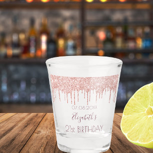 Verre A Shot Anniversaire rose or parties scintillant nom goutt