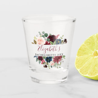 Verre A Shot Aquarelle Bachelorette Party Burgundy Bleu Floral