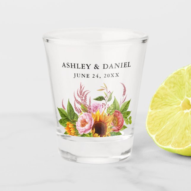 Verre A Shot Aquarelle Boho Sunflower Mariage Floral (Devant)