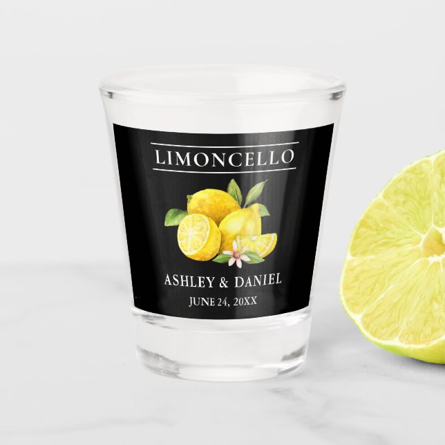 Verre A Shot Aquarelle Citrons Mariage Limoncello noir (Devant)