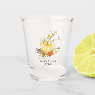 Verre A Shot Aquarelle Citrouille et mariage des Feuilles d'aut