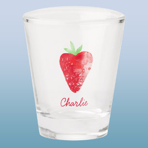 Verre A Shot Aquarelle de fraise Nom personnalisé