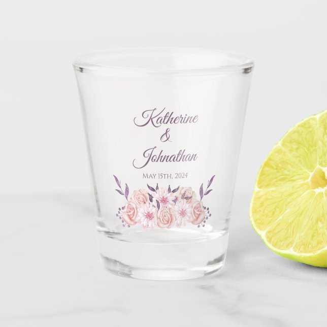 Verre A Shot Aquarelle Fleurs roses-Argent/Paillettes Danse- (Devant)