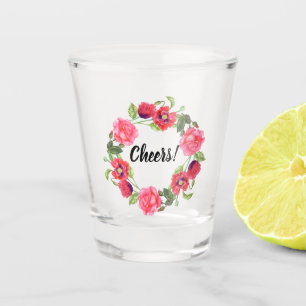 Verre A Shot Aquarelle Fleurs rouges et roses Design de courroi