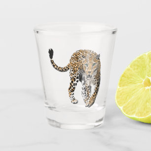 Verre A Shot aquarelle léopard jungle chat peint vert animal