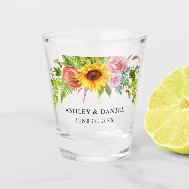 Verre A Shot Aquarelle Mariage floral de Sunflower Boho (Devant)