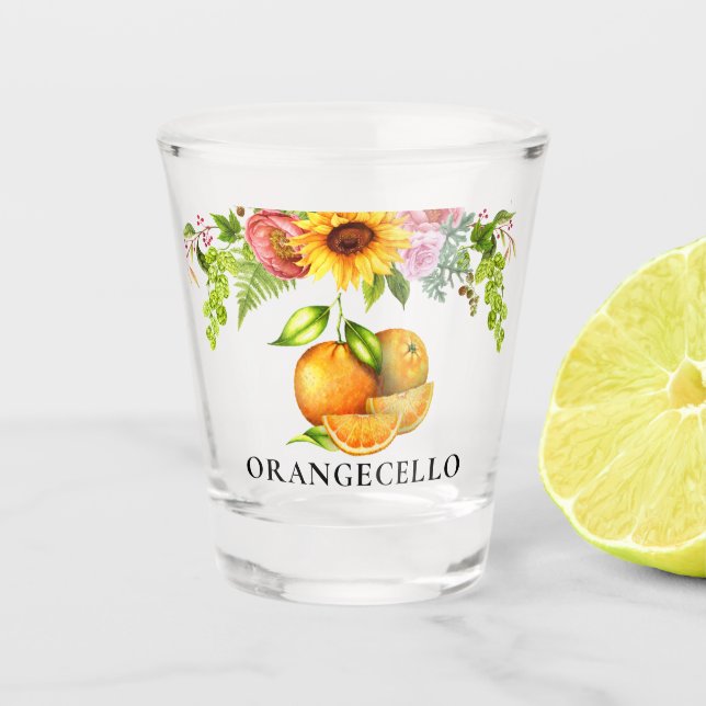Verre A Shot Aquarelle Oranges Floral Verdure Orangecello (Devant)