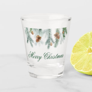 Verre A Shot Aquarelle Pine Cônes Verdure Joyeux Noël