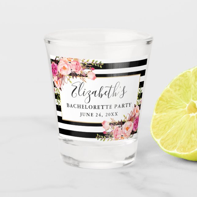 Verre A Shot Aquarelle rose Floral Frappe Bachelorette (Devant)