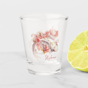 Verre A Shot Aquarelle rose or Koi poisson floral personnalisé