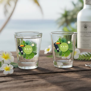 Verre A Shot Aquarelle Tropical avec Toucan Vert ID577