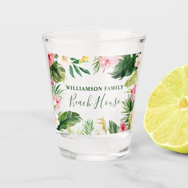 Verre A Shot Aquarelle Tropical Greenery Floral Beach House (Devant)