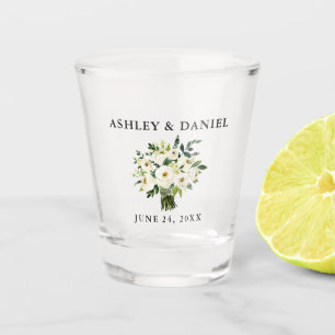 Verre A Shot Aquarelle Vert Blanc Floral Mariage