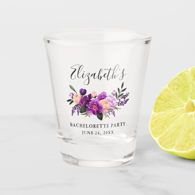 Verre A Shot Aquarelle Violet Violet Floral Bachelorette Party (Devant)