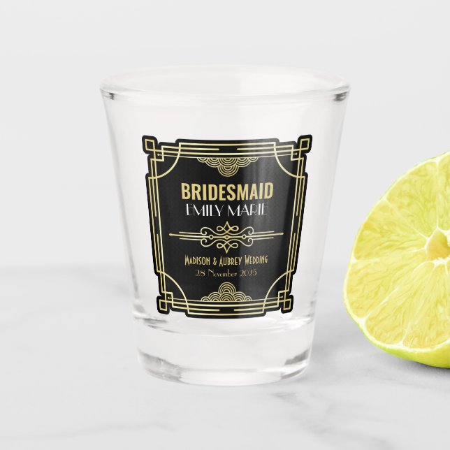 Verre A Shot Art Déco Mariage Bridesmaid Gold Black Favor année (Devant)