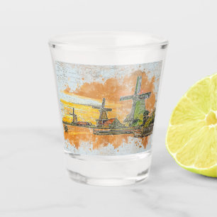 Verre A Shot Art numérique de moulins à vent
