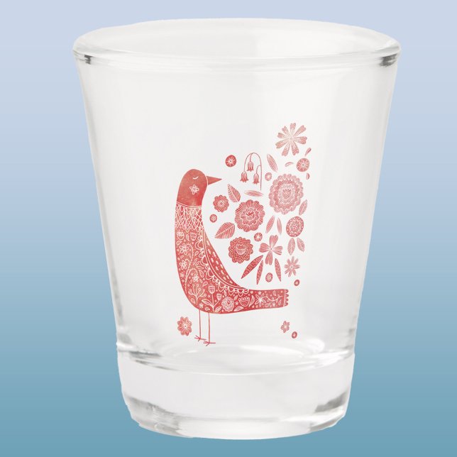 Verre A Shot Art ornithologique scandinave (Scandinavian birds and flowers shot glass)