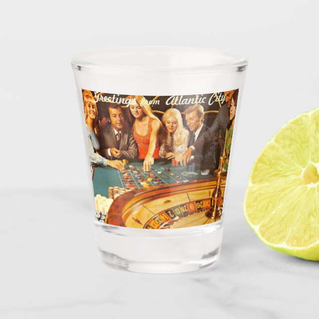 Verre A Shot Atlantic City NJ, Jeu, Roulette, Retro Postc (Devant)