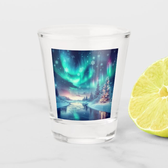 Verre A Shot aurora borealis/Noël/hiver (Devant)
