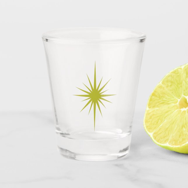 Verre A Shot Avocado Green Starburst Retro Mid Century (Devant)