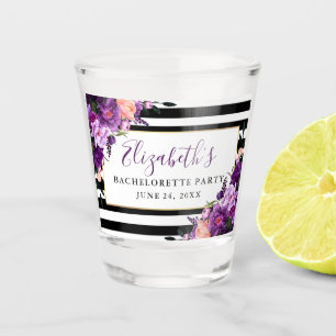 Verre A Shot Bachelorette à rayures florales violettes