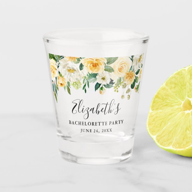 Verre A Shot Bachelorette Party Aquarelle Jaune Floral (Devant)