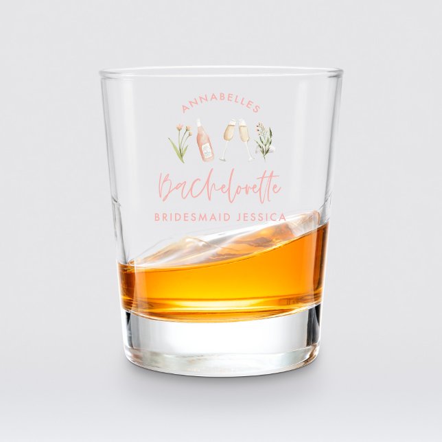 Verre A Shot Bachelorette rose girly cocktail élégant floral (Créateur téléchargé)