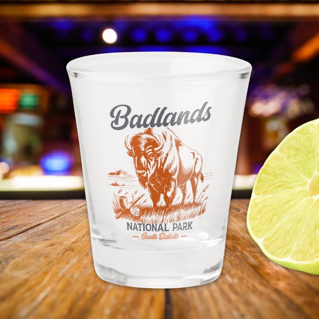 Verre A Shot Badlands National Park Retro Bison Design (Créateur téléchargé)