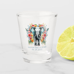Verre A Shot Baie Florale Eléphant Bleu Blanc