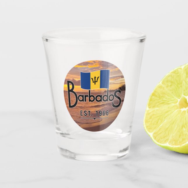 Verre A Shot "Barbados Est. Coucher de soleil de 1966 avec drap (Devant)
