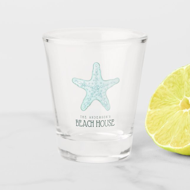 Verre A Shot Beach House Starfish Aqua Blue ID623 (Devant)